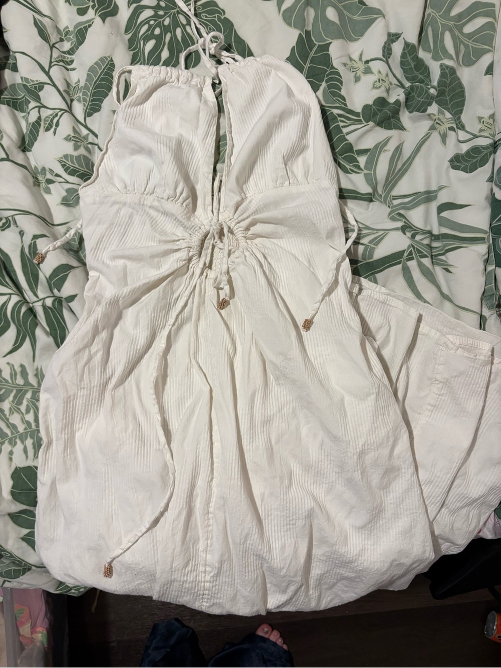 Free People White Halter Drawstring Sundress